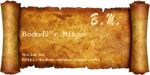 Bodnár Miksa névjegykártya
